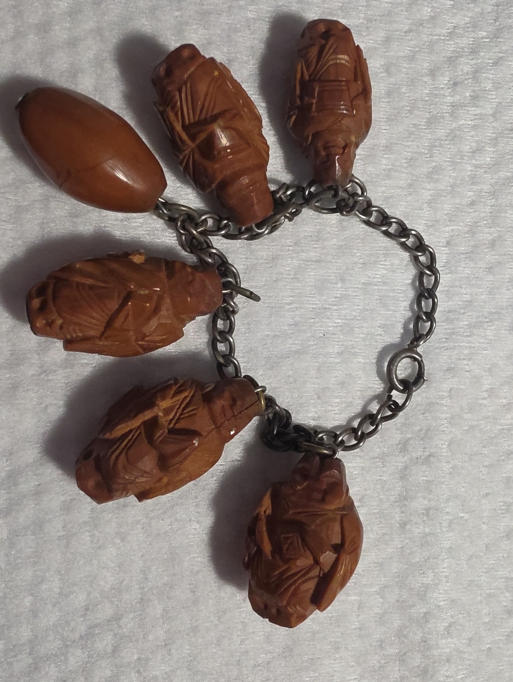 Vintage Chinese Hediao (olive pit/nut) carved charm bracelet